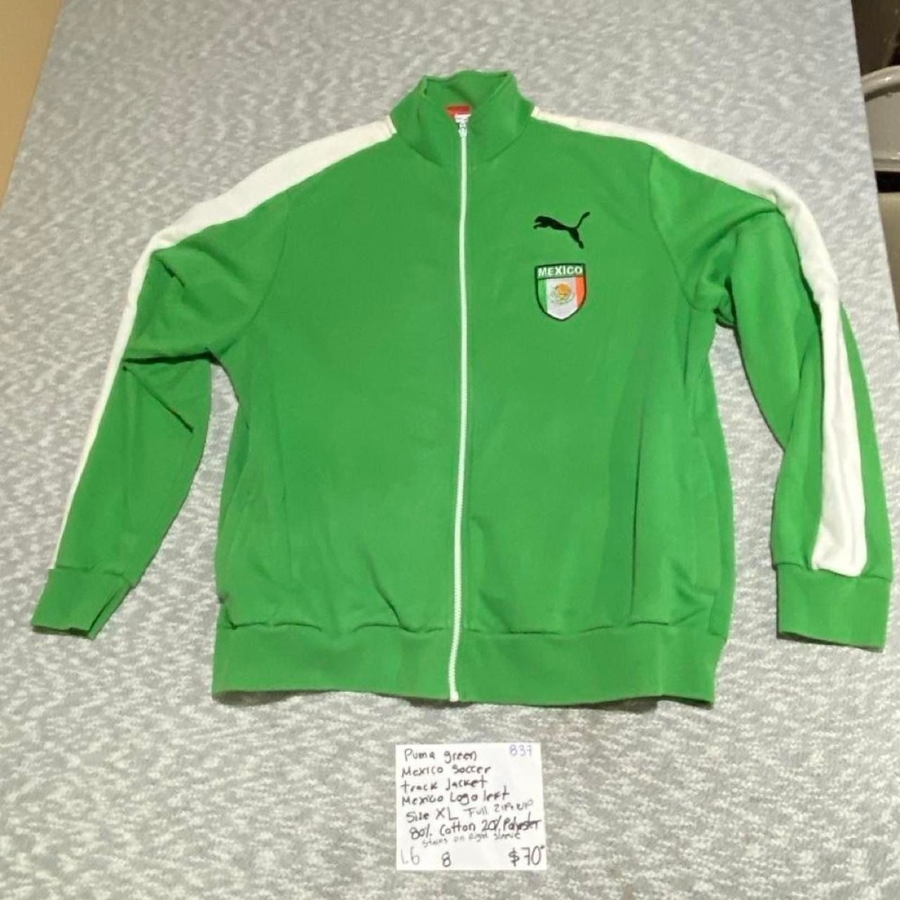 Puma Mexico green track jacket full zip  stripes on sleeves men XL. SKU-B37